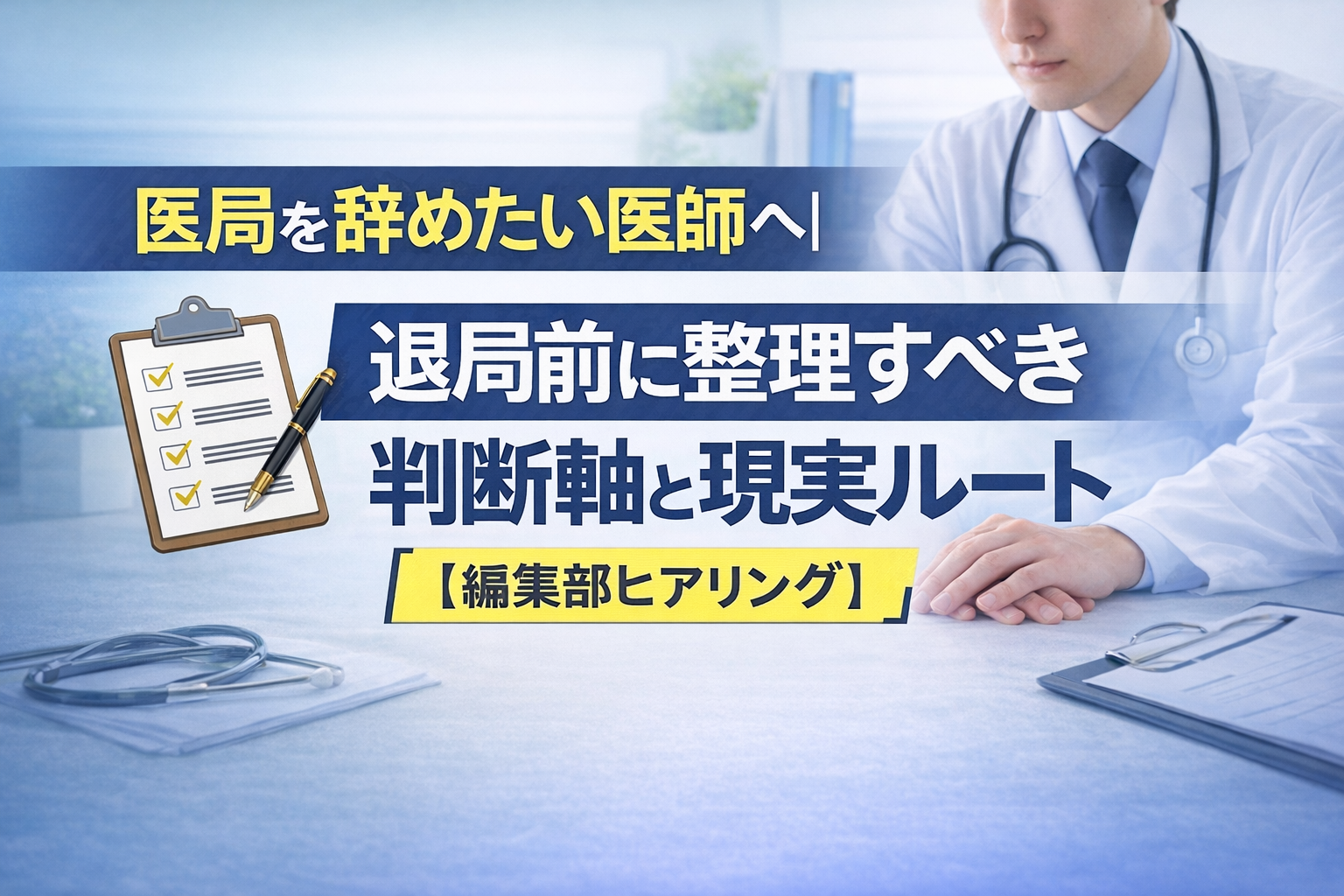 医局を辞めたい医師へ|退局前に整理すべき判断軸と現実ルート【編集部ヒアリング】